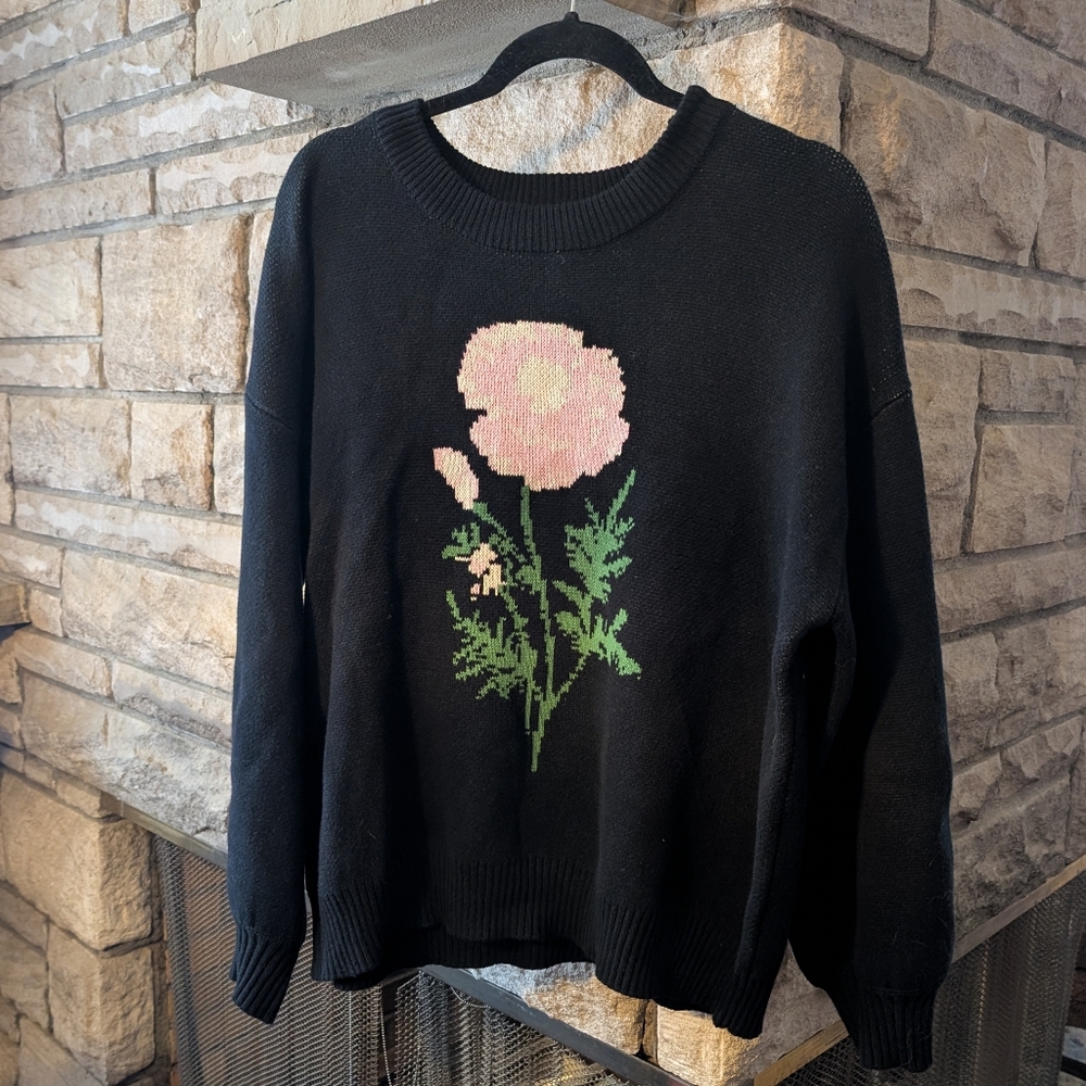 Girl Dangerous Black Sweater With Flower, S/M